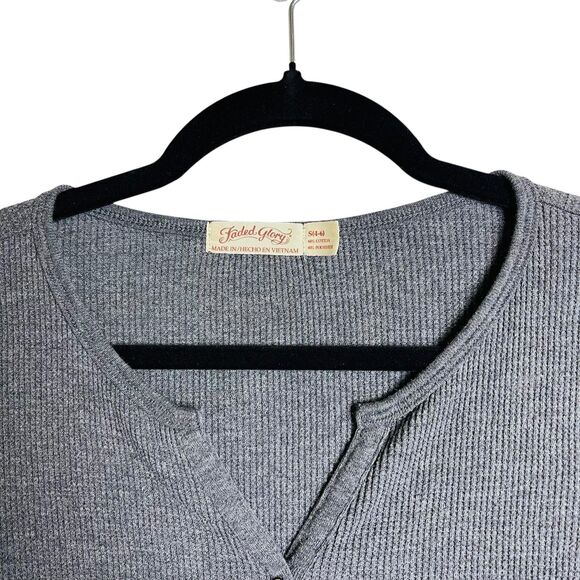 Faded Glory Sweater Womens Small Gray Henley Long Sleeve Thermal Waffle Knit Top - Picture 3 of 9